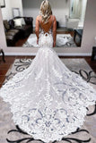 A-line Spaghetti Straps Mermaid Wedding Dress With Lace Appliques,DW048-Daisybridals