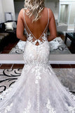 A-line Spaghetti Straps Mermaid Wedding Dress With Lace Appliques,DW048-Daisybridals