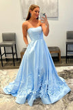 A-line Strapless Sky Blue Long Prom Dress With 3D Flowers,DS183-Daisybridals
