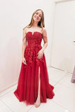 A-line Sweep Train Tulle Burgundy Prom Dress With Sequins,DS197-Daisybridals