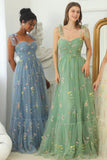 A-line Sweetheart Embroidery Green Long Prom Dress,DS179-Daisybridals