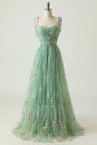 A-line Sweetheart Embroidery Green Long Prom Dress,DS179-Daisybridals
