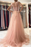 A-line Floral Lace Pink Long Prom Dress Split Evening Dress,DS195-Daisybridals