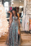 A-line Tulle Straps Sequins Sparkly Prom Dress Evening Dress,DS151-Daisybridals