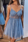 A-line V Neck Mini Tulle Homecoming Dress with Beading Sequins PD499-Daisybridals