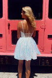 A-line V Neck Sequin Pink Homecoming Dresses Short Party Dresses  PD489-Daisybridals