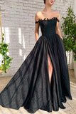 A Line Black Taffeta Split Long Prom Evening Dress With Pockets,DS107-Daisybridals