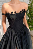 A Line Black Taffeta Split Long Prom Evening Dress With Pockets,DS107-Daisybridals
