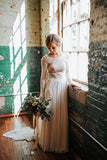 A Line Boho Lace Long Sleeves Open Back Rustic Wedding Dresses WD580 - Daisybridals