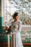 A Line Boho Lace Long Sleeves Open Back Rustic Wedding Dresses WD580 - Daisybridals