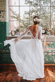 A Line Boho Lace Long Sleeves Open Back Rustic Wedding Dresses WD580 - Daisybridals
