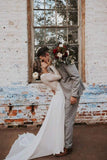 A Line Boho Lace Long Sleeves Open Back Rustic Wedding Dresses WD580 - Daisybridals