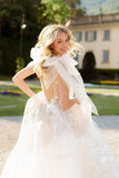 A Line Deep V-neck Boho Wedding Dress With Lace Appliques,DW069-Daisybridals