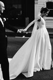 A Line Deep V Neck White Simple Wedding Dresses Bridal Gown,DW018-Daisybridals
