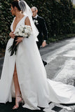 A Line Deep V Neck White Simple Wedding Dresses Bridal Gown,DW018-Daisybridals