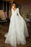 A Line Elegant Long Sleeves Wedding Dress Beach Bridal Gown,DH020-Daisybridals