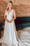 A Line Ivory Floral Lace Open Back Beach Wedding Dresses,DH021-Daisybridals