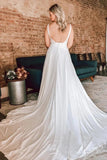 A Line Ivory Floral Lace Open Back Beach Wedding Dresses,DH021-Daisybridals