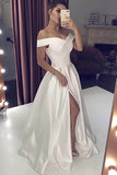 A Line Off The Shoulder Satin Prom Dress Split Evening Dress,DS100-Daisybridals