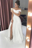 A Line Off The Shoulder Satin Prom Dress Split Evening Dress,DS100-Daisybridals