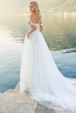 A Line Off Shoulder Sweetheart Beading Beach Wedding Dress-Daisybridals