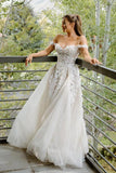 A Line Off the Shoulder Appliques Bohemian Wedding Dress Bridal Gown,DH022-Daisybridals