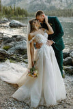 A Line Off the Shoulder Appliques Bohemian Wedding Dress Bridal Gown,DH022-Daisybridals