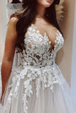 A Line V-neck Lace Appliques Beach Wedding Dresses Bridal Gown,DW027-Daisybridals