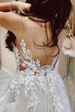 A Line V-neck Lace Appliques Beach Wedding Dresses Bridal Gown,DW027-Daisybridals