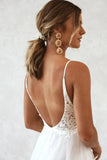 A Line V-neck White Tulle Beach Wedding Dress Simple Bridal Gown-Daisybridals