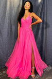 A Line V Neck Tulle Hot Pink Prom Dress Formal Dress,DS137-Daisybridals