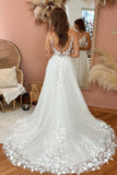 A Line V Neck Tulle Lace Fairy Wedding Dress With Court Train-Daisybridals