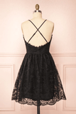 Black Lace Straps A-line Short Party Dress Lace Homecoming Dresses PD466 - Daisybridals