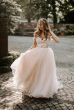 A-line Boho Champagne Wedding Dress Off The Shoulder Bridal Gown,DW033-Daisybridals