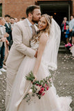 A-line Boho Champagne Wedding Dress Off The Shoulder Bridal Gown,DW033-Daisybridals