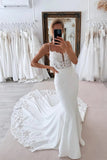 Boho Mermaid V Neck Beach Wedding Dress With Court Train-Daisybridals