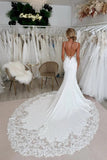 Boho Mermaid V Neck Beach Wedding Dress With Court Train-Daisybridals