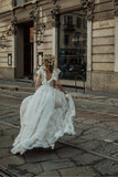 Cap Sleeves Open Back Ivory Lace Bohemian Wedding Dress,DW074