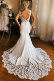 Charming Mermaid V Neck Long Sleeve Wedding Dress with Appliques-Daisybridals