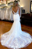 Charming Mermaid Wedding Dresses White Wedding Dress With Slit,DW008-Daisybridals