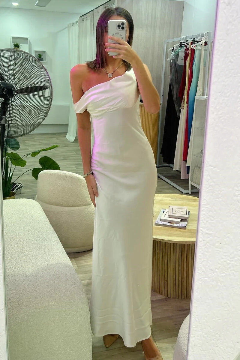 Chic One Shoulder Satin Sheath Maxi Prom Dress Evening Dress-Daisybridals
