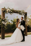 Chic Satin A-Line Strapless Empire Ivory Wedding Dress With Split-Daisybridals