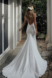Mermaid Chic V-Neck Backless Satin Summer Wedding Dress-Tirdress