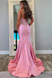 Classy Halter V-Neck Appliques Mermaid Pink Prom Dress,DS246-Daisybridals