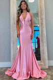 Classy Halter V-Neck Appliques Mermaid Pink Prom Dress,DS246-Daisybridals