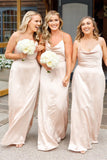 Cowl Neck Spaghetti Strap Champagne Bridesmaid Dress,DB0010-Daisybridals