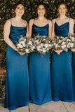 Cowl Neck Spaghetti Strap Champagne Bridesmaid Dress,DB0010