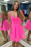 Criss Cross Back Hot Pink Straps A-Line Tulle Homecoming Dress PD487-Daisybridals