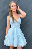Cute A-Line Spaghetti Straps  Pink Tulle Homecoming Party Dress PD481-Daisybridals