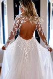 Elegant A-line V Neck Lace Long Sleeves Wedding Dresses WD588-Daisybridals
